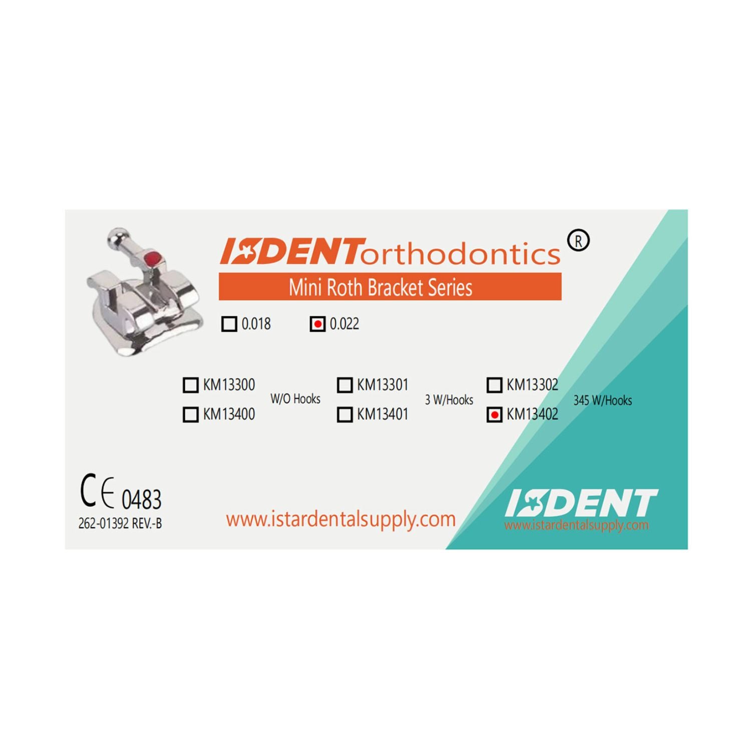 ISDENT Brace In Teeth, Metal Bracket MIM-III Mini (Roth 022), 20pcs/Box