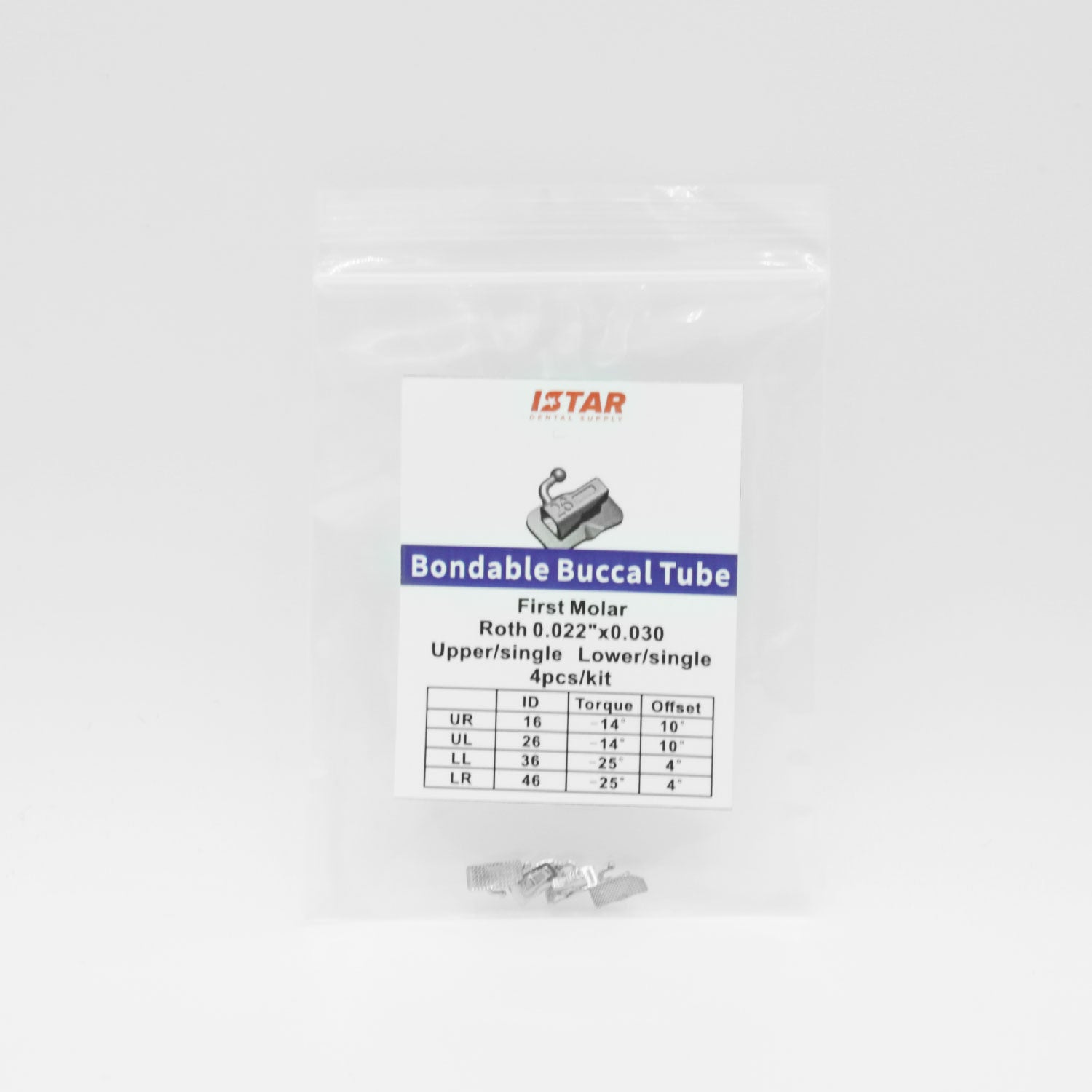 ISTAR Dental Orthodontic Buccal Tube, Frist Molar, Bondable, 4Pcs/Bag