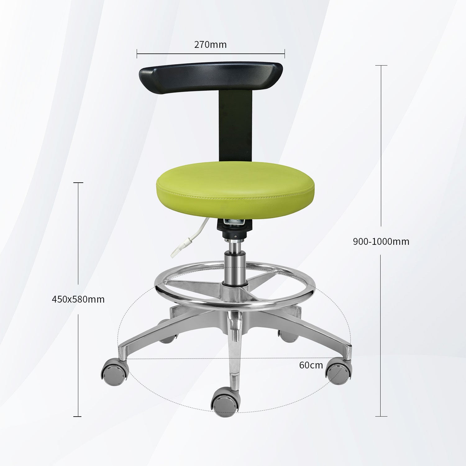 Taburete de dentista y taburete auxiliar, silla ergonómica dental con cojín de PU, con control de pie y reposabrazos