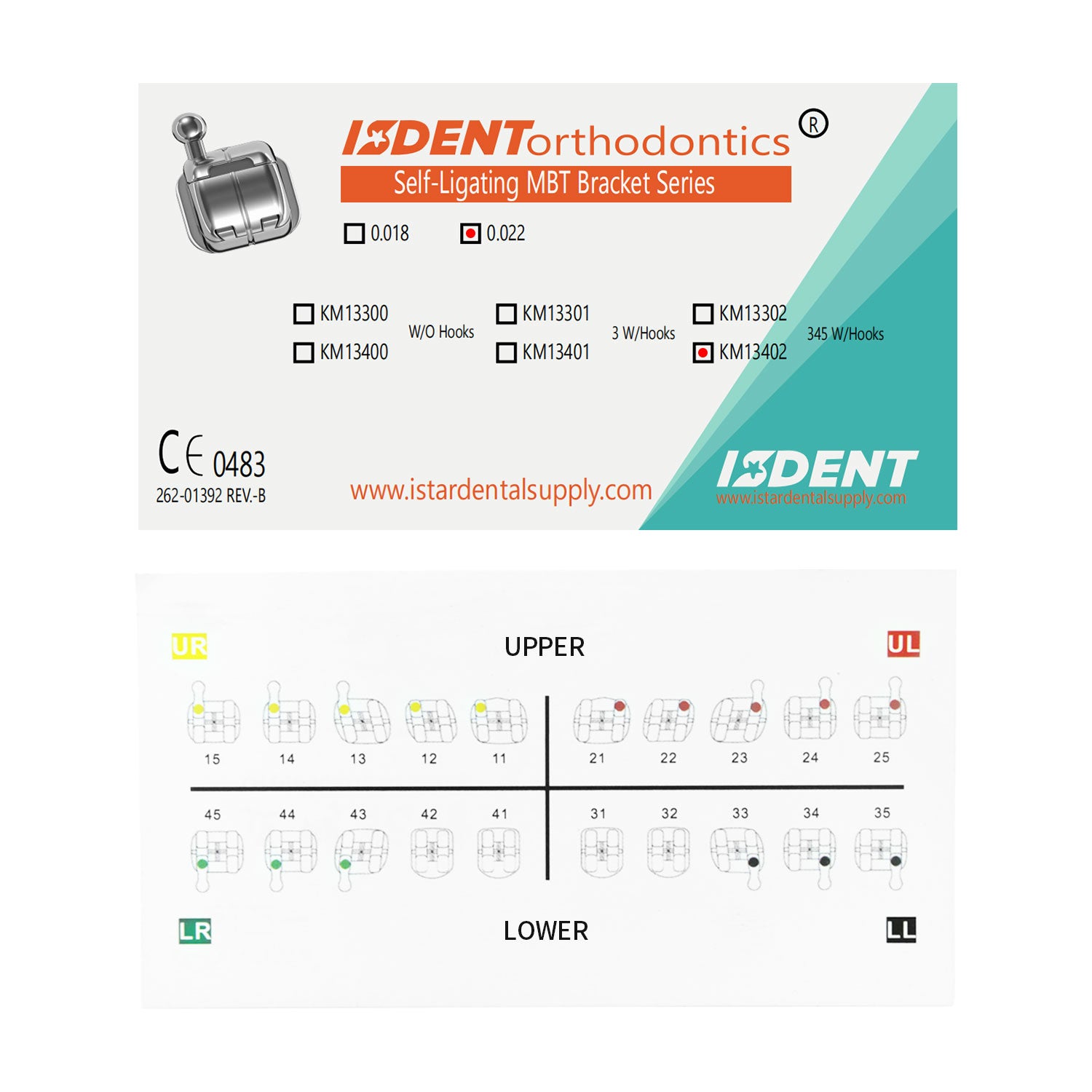 Dents orthopédiques ISDENT, supports métalliques auto-ligaturants Passif-I (MBT 022), 20 pièces/boîte