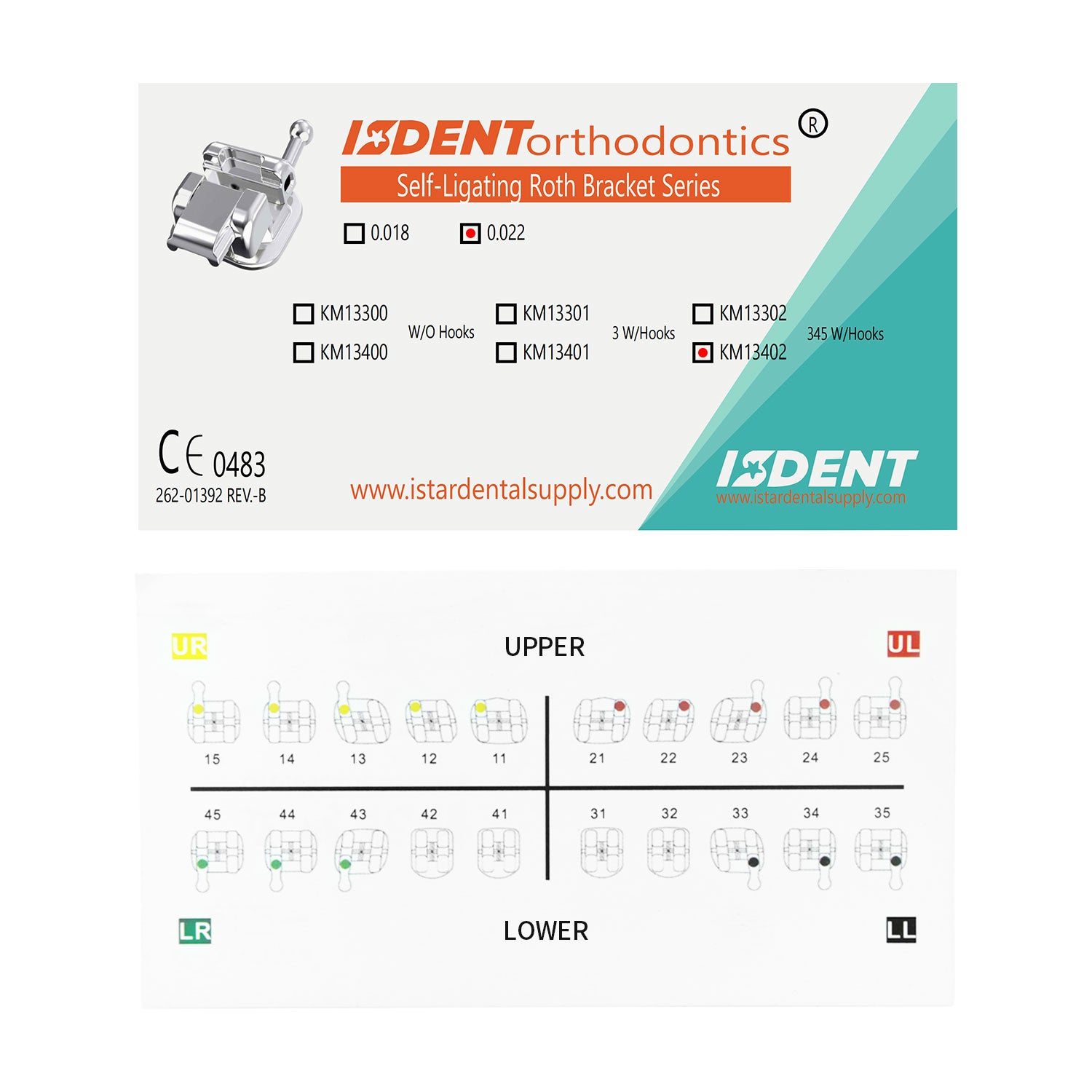 ISDENT دعامة تقويم الأسنان، دعامة معدنية ذاتية الربط للأسنان سلبية-VII (Roth 022)، 20 قطعة/صندوق