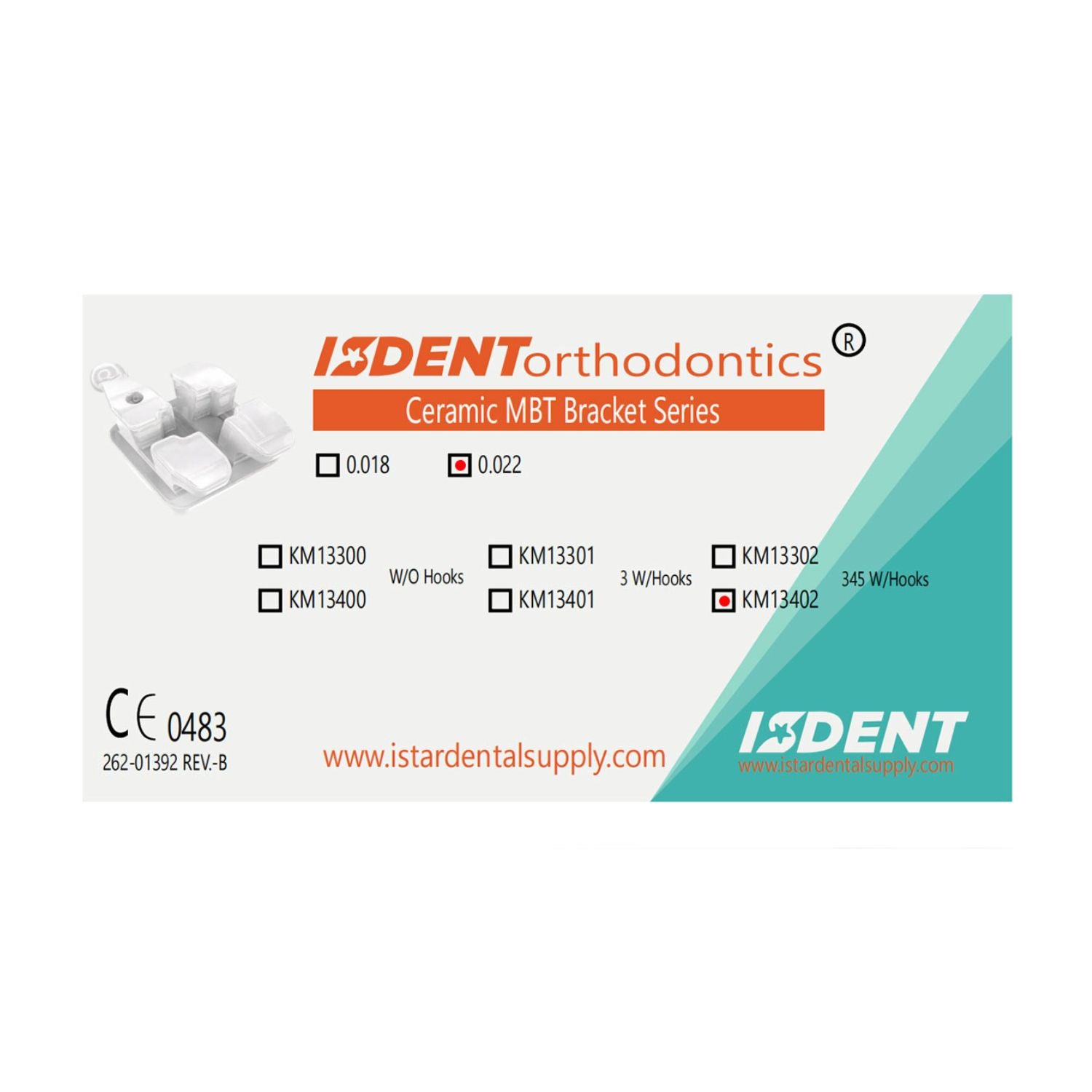 ISDENT تقويم أسنان سيراميك، دعامة شفافة لتقويم الأسنان (MBT 022)، 20 قطعة/صندوق