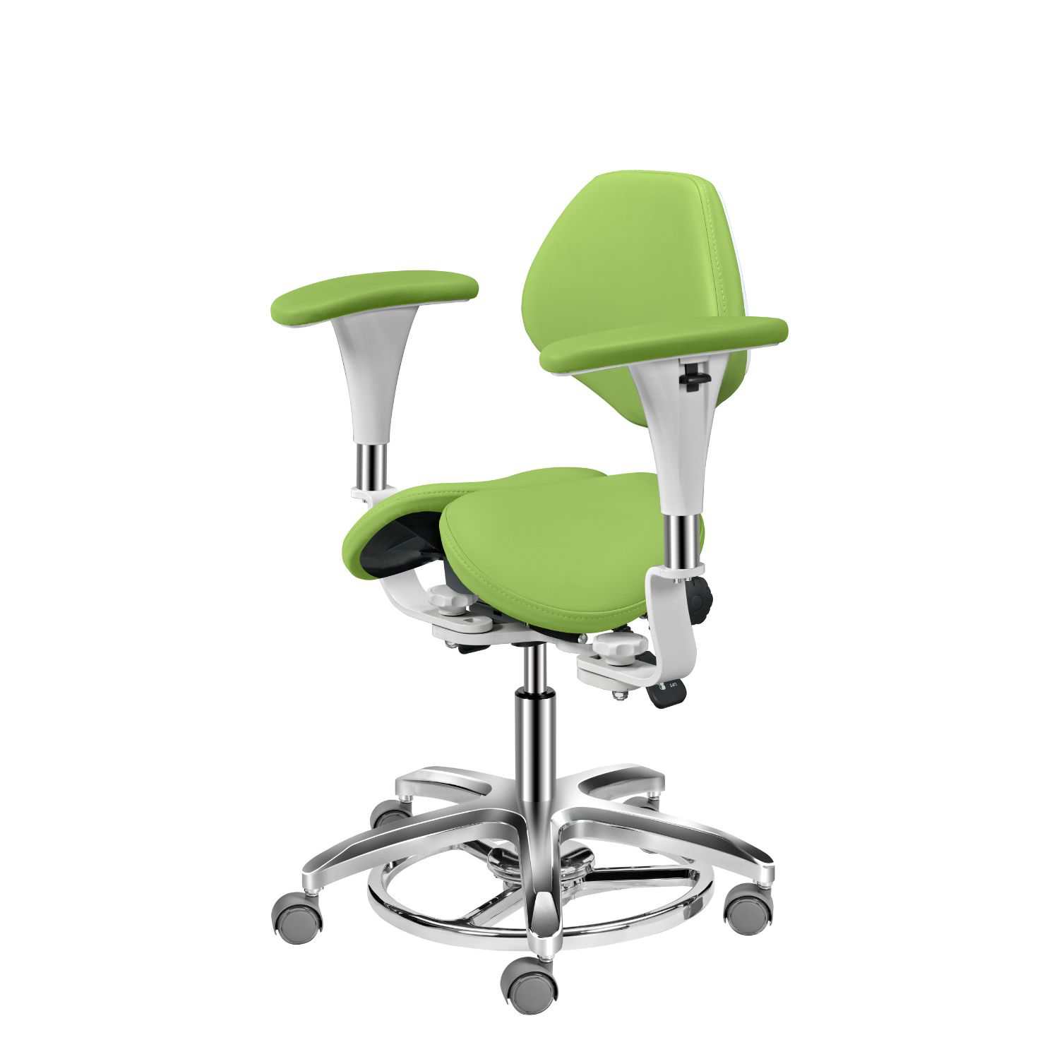 Ergonomic Saddle Stool Microscope Chair Dentist Stool With Foot Ring And Armrest Microfiber Leather Wide Backrest
