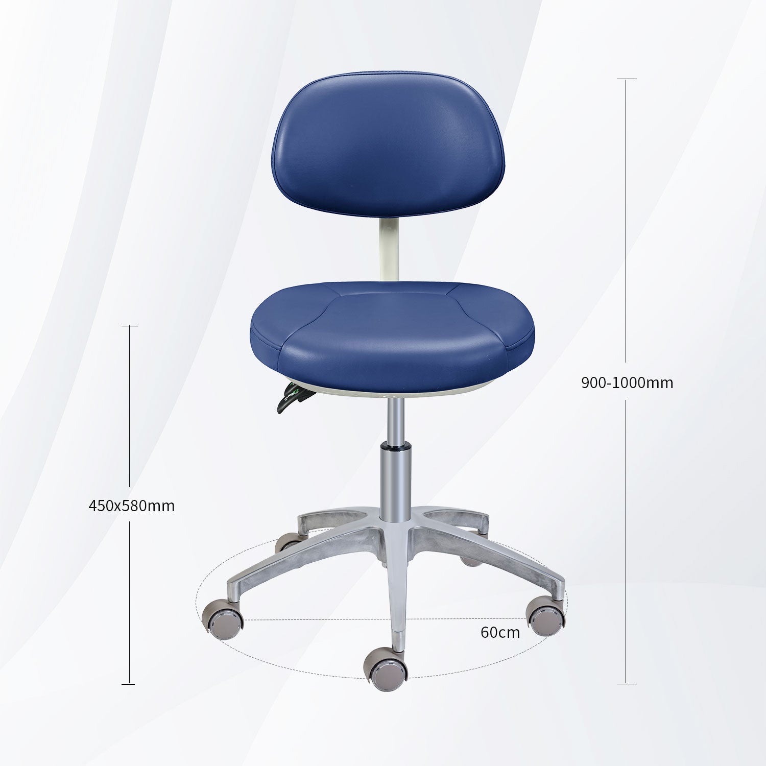 Taburete ergonómico para dentista, taburete para dentista con cojín de PU y taburete auxiliar, respaldo ancho, silla móvil dental ajustable