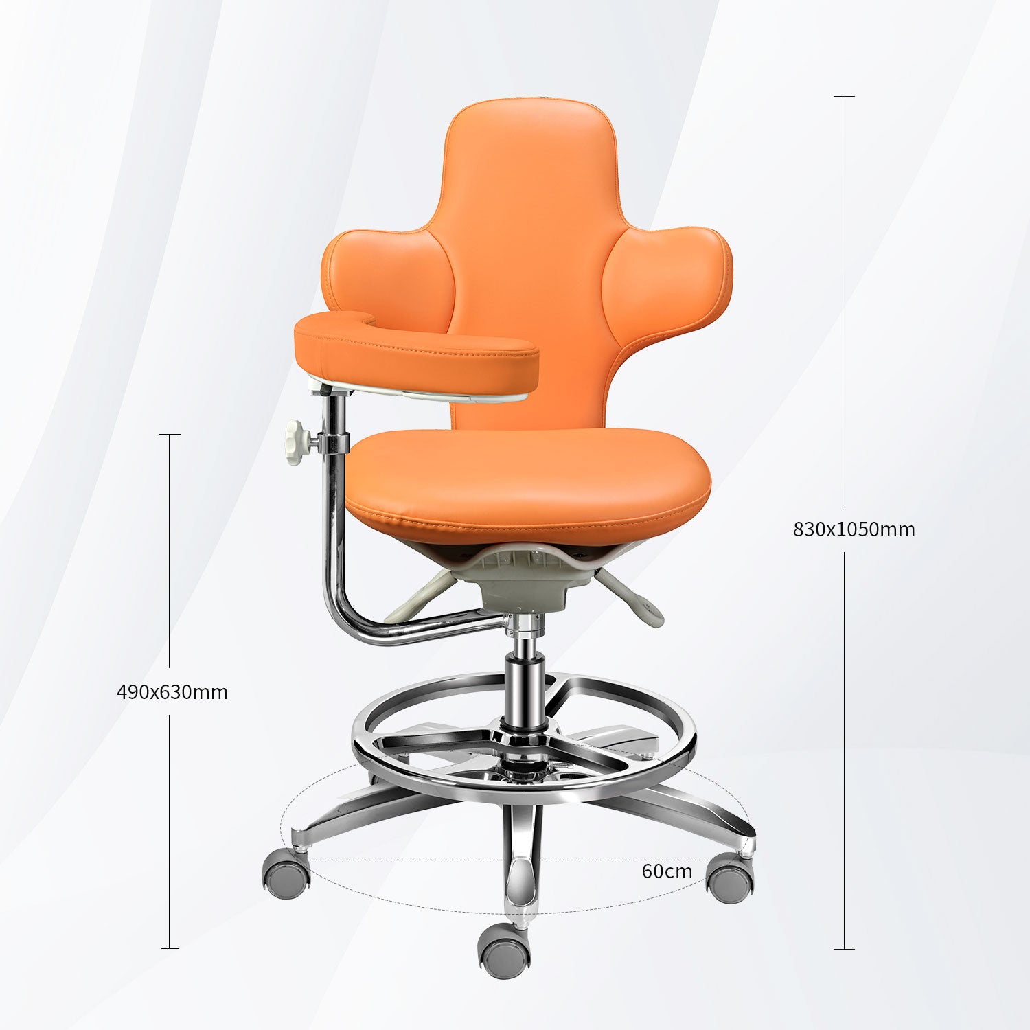 Silla para asistente dental, taburete ergonómico con reposapiés y reposabrazos, respaldo ancho de cuero de microfibra