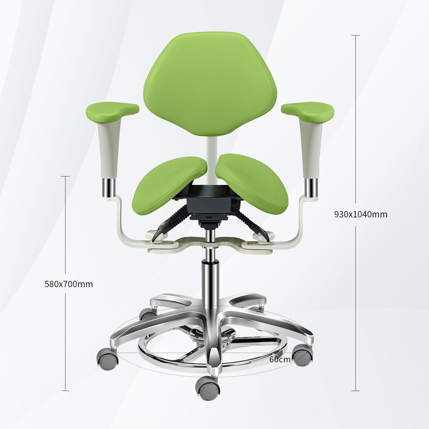 Tabouret de selle ergonomique, chaise de Microscope, tabouret de dentiste avec anneau de pied et accoudoir, cuir microfibre, dossier large