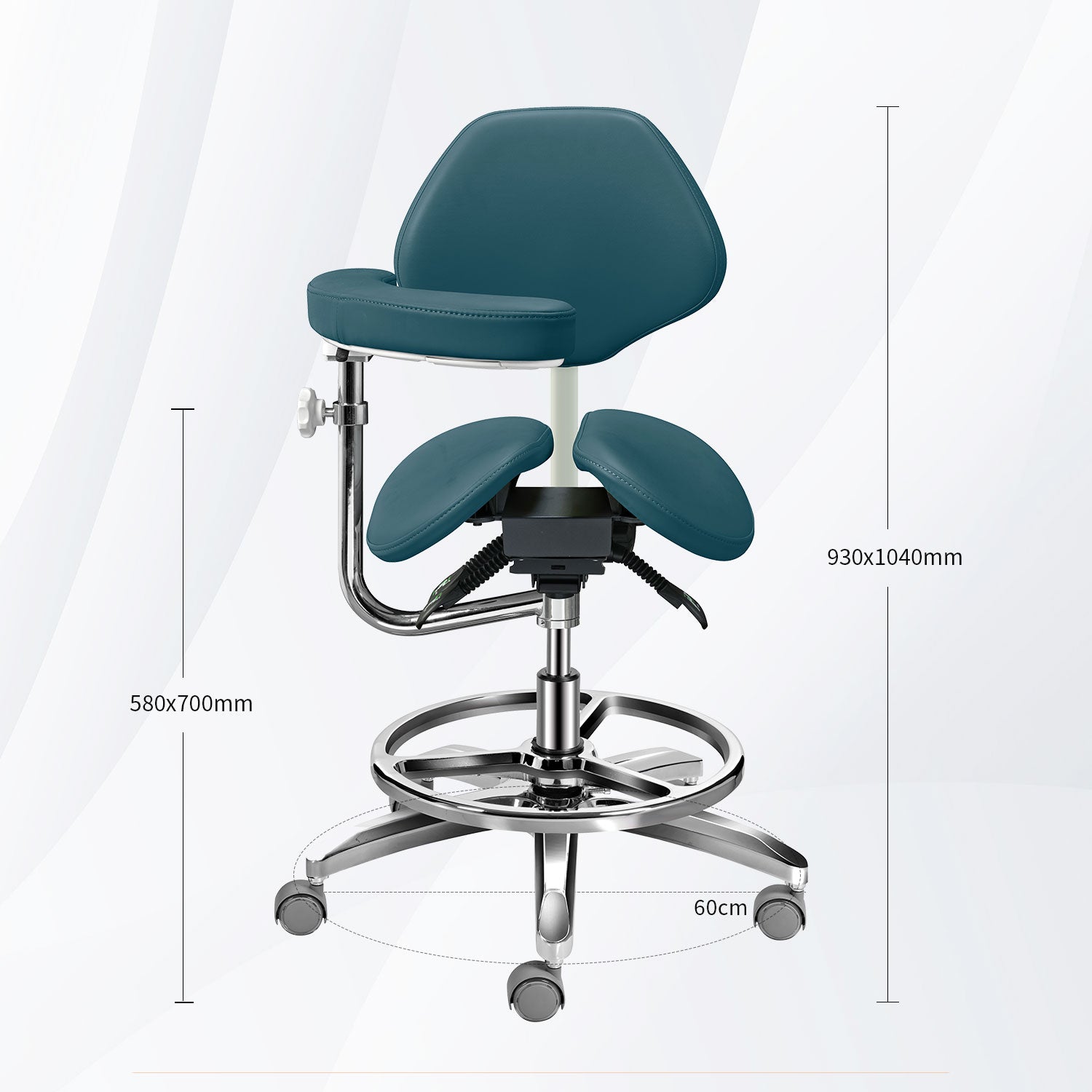 Silla auxiliar dental Saddle, taburete ergonómico con reposapiés y reposabrazos, cuero de microfibra