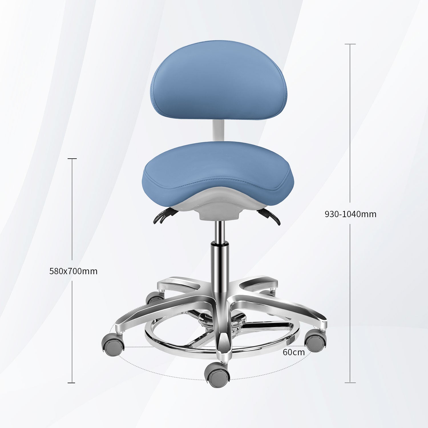 Silla dental taburete ergonómico con sillín, silla de dentista de cuero de microfibra con respaldo ancho, con Control de pie ajustable