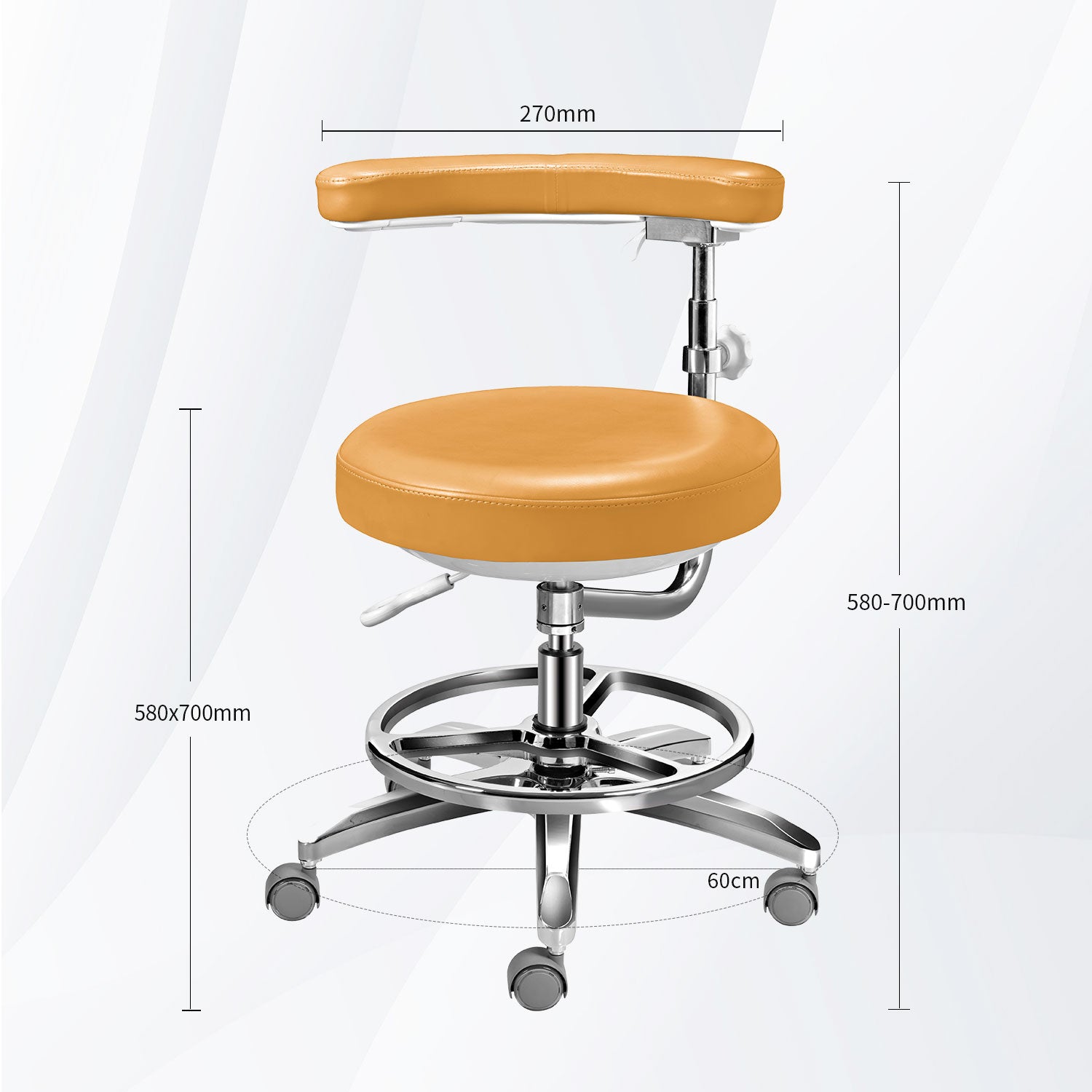 Silla ergonómica dental controlada por el pie, taburete de dentista con cojín de PU y taburete auxiliar, con reposabrazos