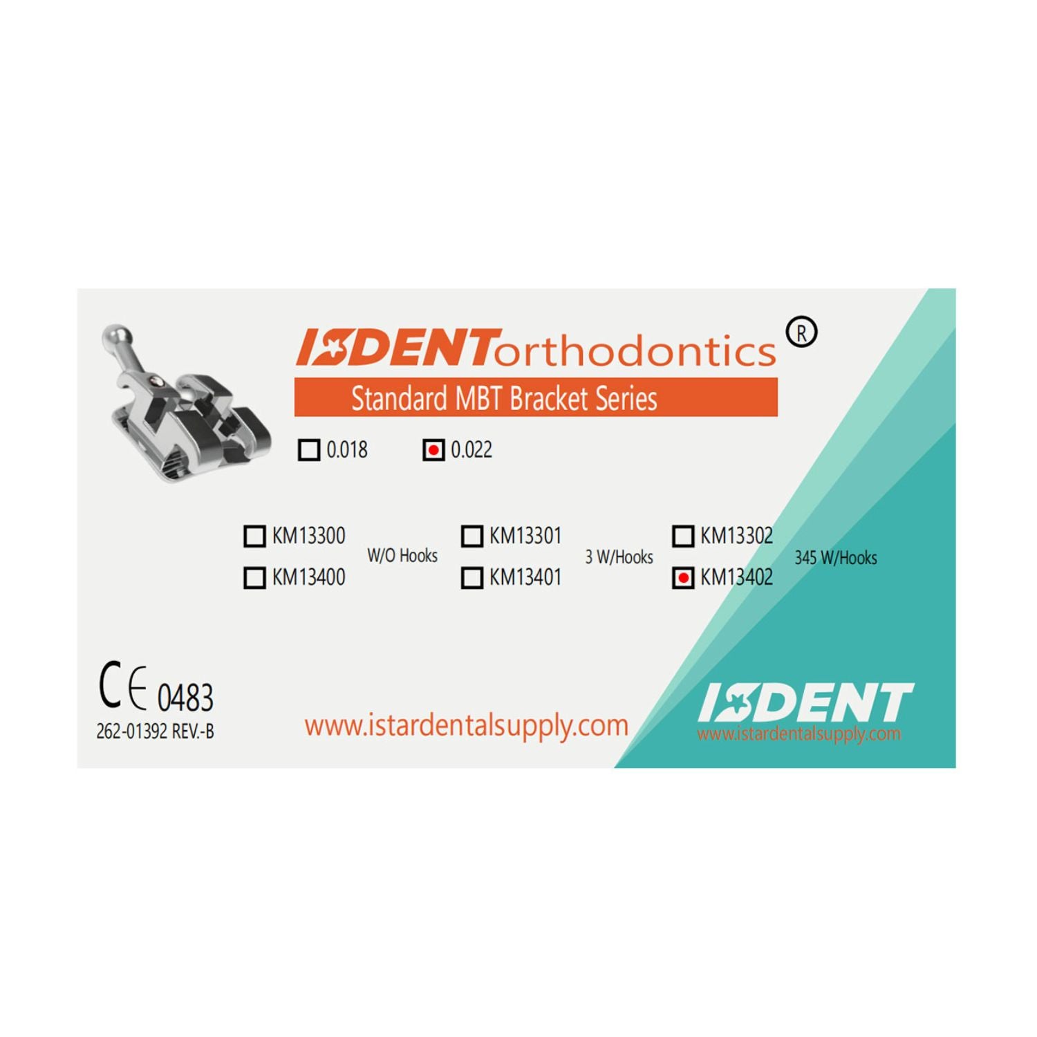 ISDENT دعامة أسنان، دعامة معدنية قياسية (MBT 022)، 20 قطعة/صندوق